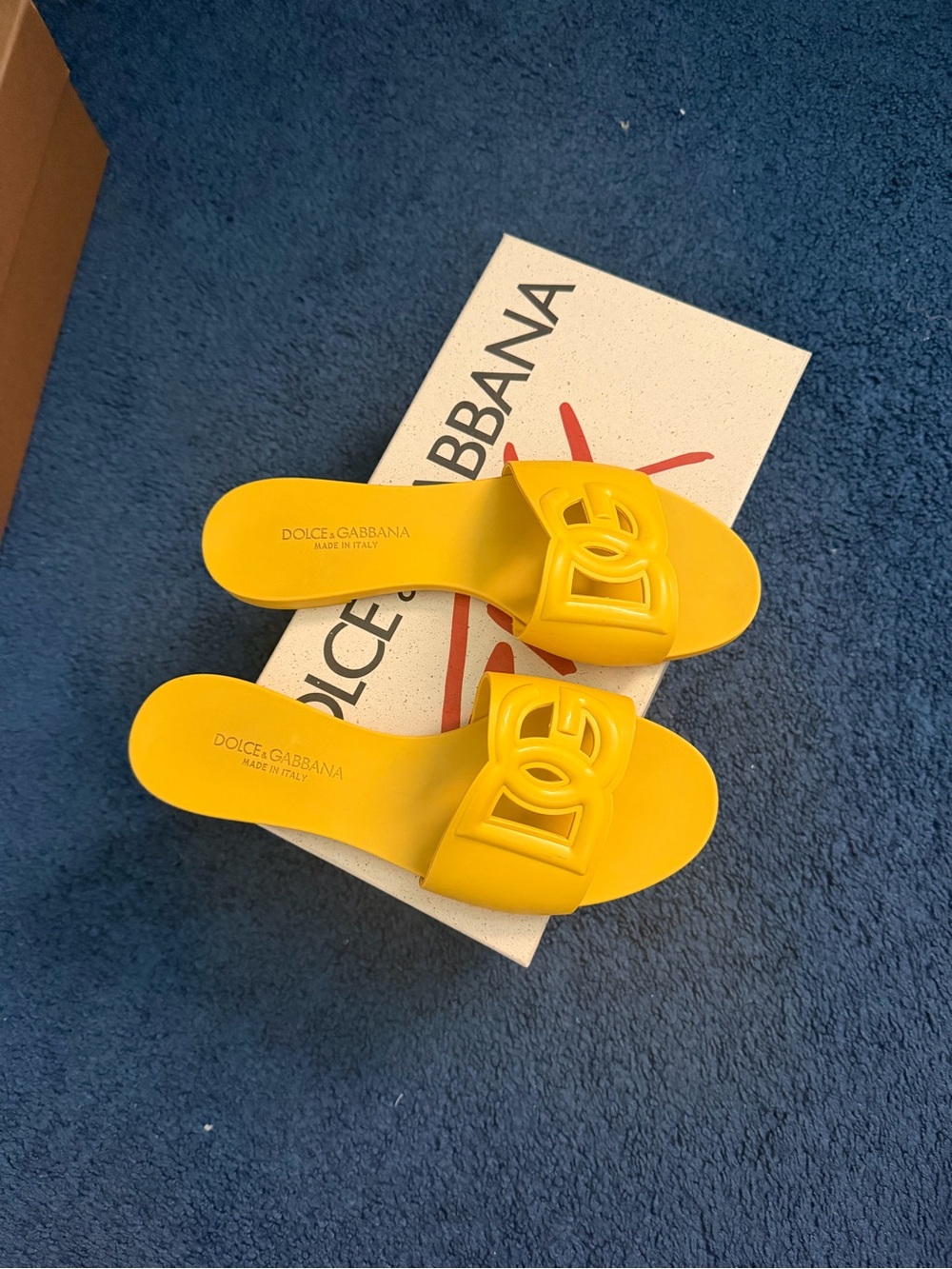 Dolce & Gabbana Bright Yellow Logo Slide Sandals